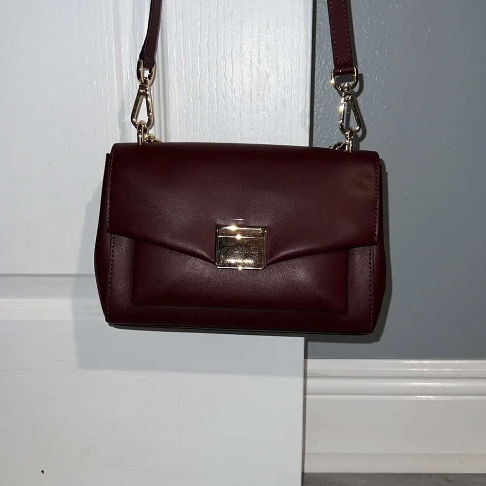 Burgundy Michael Kors‎ CrossBody bag, purse gold hardware
